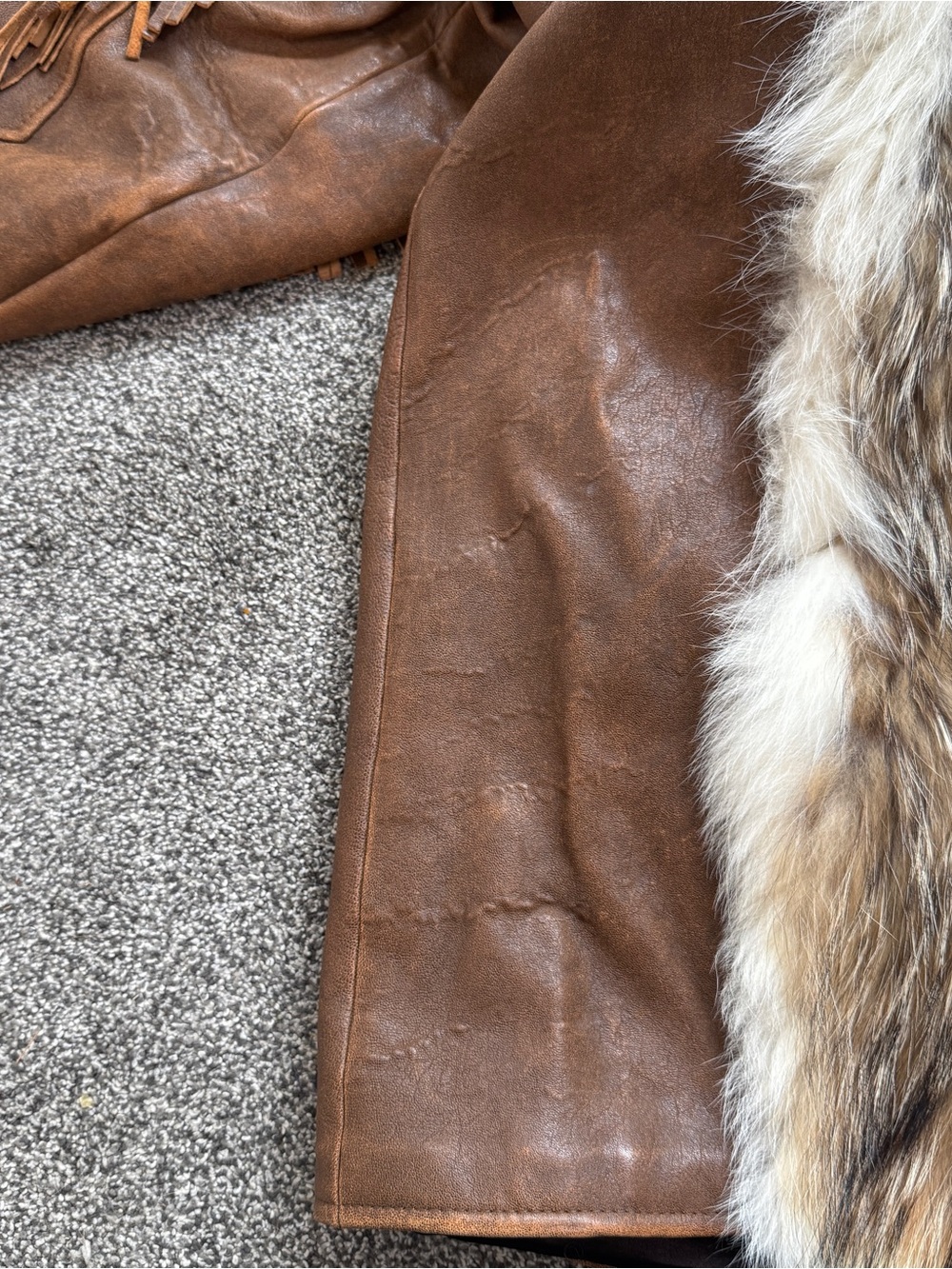 Overland Coyote Fur Leather Fringe Coat Western Ranch Jacket Vintage Womens S - Picture 12 of 14